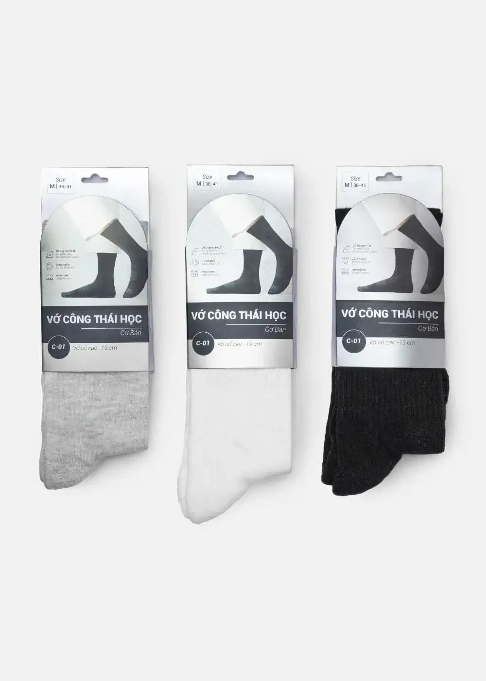 Vớ Cổ Trung Công Thái Học 90° Dệt Lưới Thoáng Khí C001 Đen - YaMe.vn