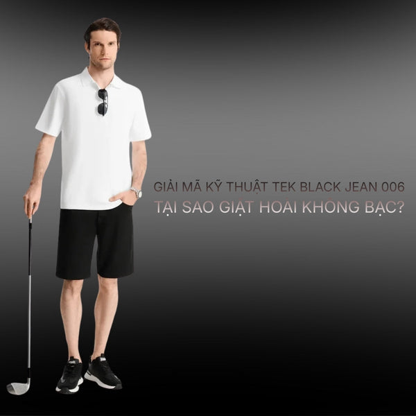 Tek Black Jean 006: Chiếc quần Short đen bền màu, giữ phom từ công nghệ sợi lai.