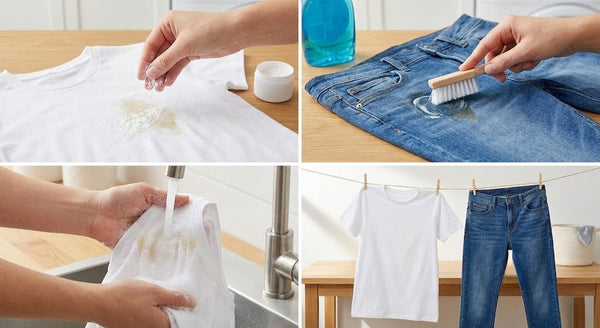 MẸO XỬ LÝ NHANH VẾT DẦU MỠ TRÊN ÁO THUN VÀ QUẦN JEANS