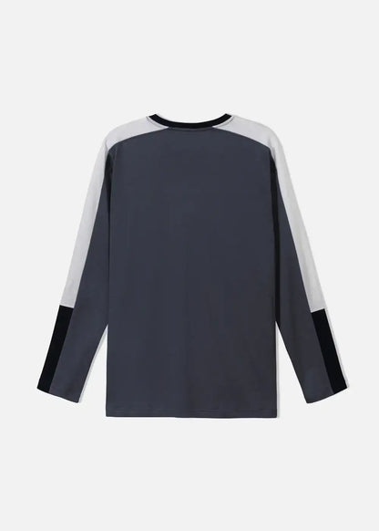 Áo Thun Tay Dài Cotton Phối Màu Seventy Seven 16 Xám Đậm - YaMe.vn