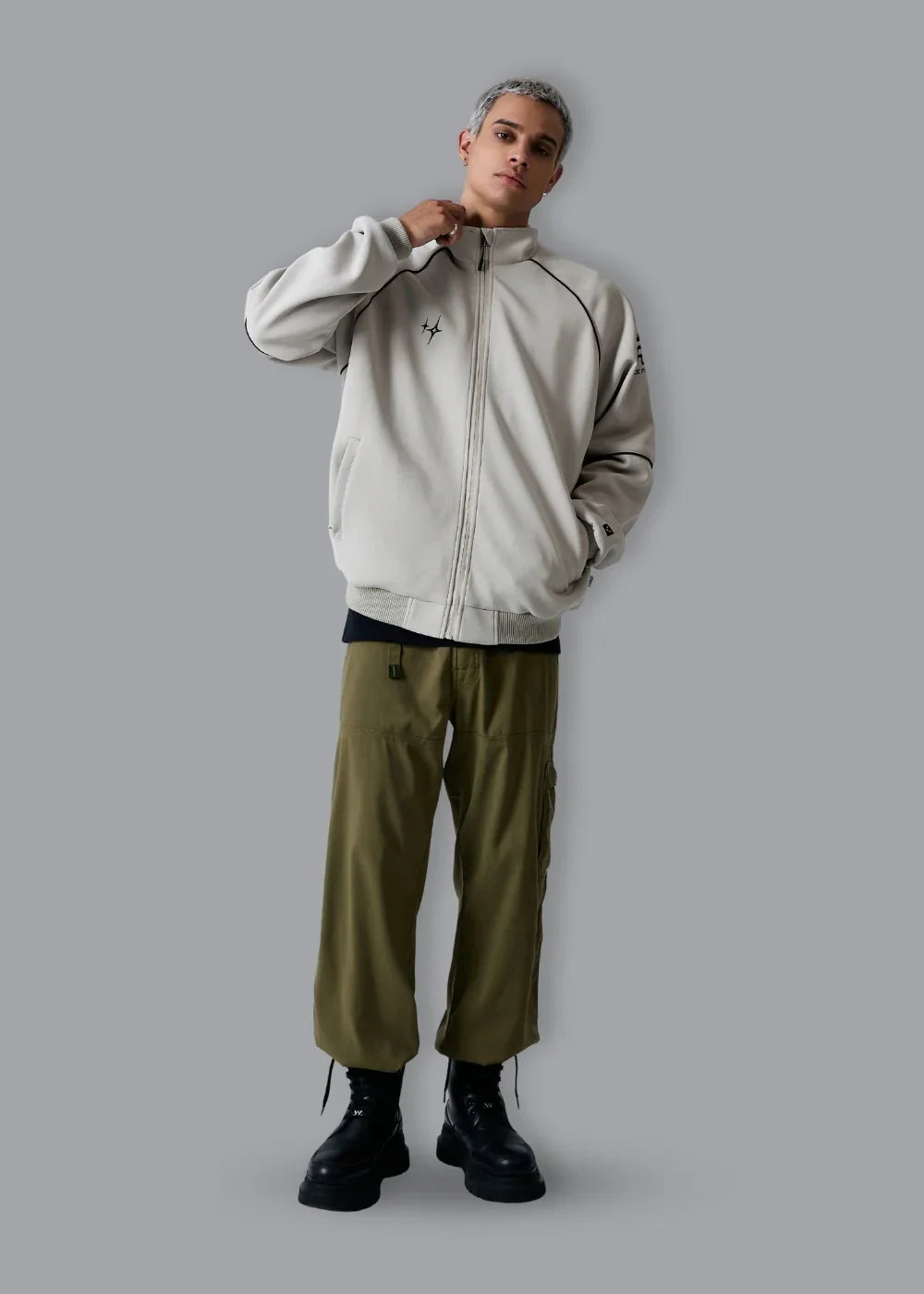 Áo Khoác Bomber Vải Pique Co Giãn No Style M45 Xám Nhạt - YaMe.vn