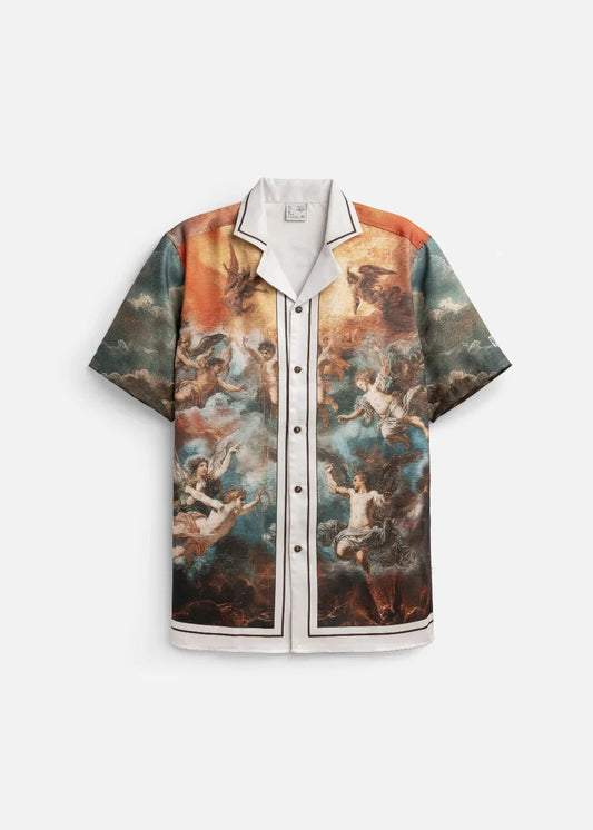 Áo Sơ Cuban Mi Tay Ngắn Họa Tiết No Style 74 Trắng Xanh Dương - YaMe.vn