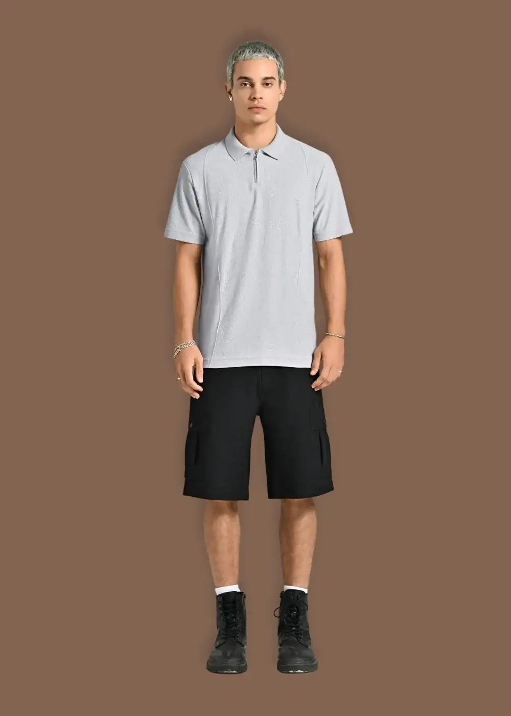 Áo Thun Polo Mesh Jacquard Thoáng Khí The Weekend 032 Xám - YaMe.vn