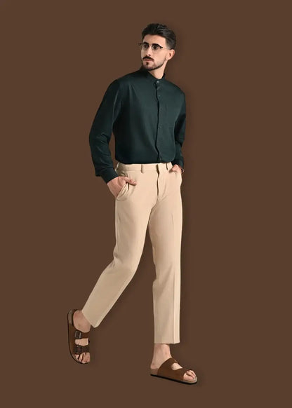 Áo Sơ Mi Tay Dài Slubbed Bamboo The CEO 009 Xanh Lá Đậm - YaMe.vn