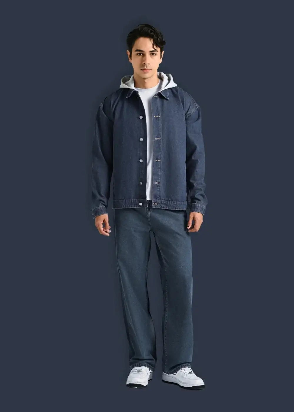 Áo Khoác Jean Phối Nón The Original 039 Xanh Dương Đậm - YaMe.vn