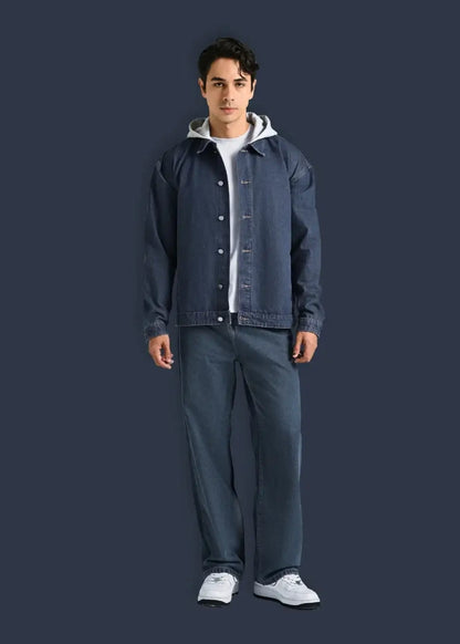 Áo Khoác Jean Phối Nón The Original 039 Xanh Dương Đậm - YaMe.vn