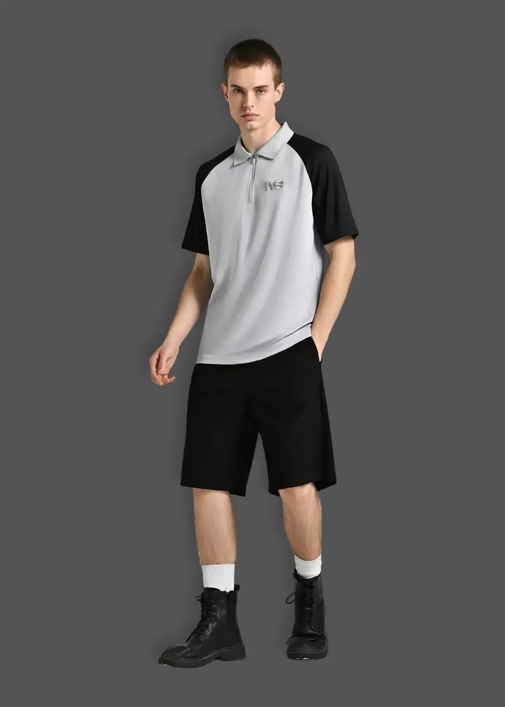 Áo Polo Raglan Pique Co Giãn No Style M218 Xám Đen - YaMe.vn