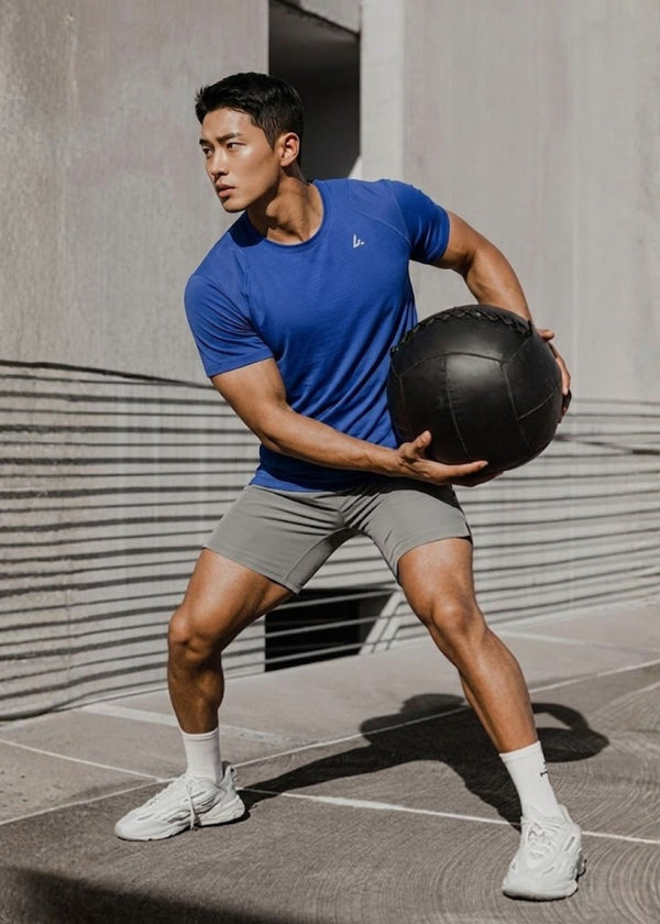 Áo Thun FlexFit™ Siêu Co Giãn Lai V Tôn Dáng The Trainer 001 Màu Xanh Dương Dáng Ôm Vừa F2