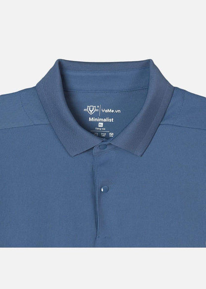 Áo polo nam màu xanh đậm, cổ bẻ, thiết kế Minimalist, chất liệu mềm mại, tôn dáng