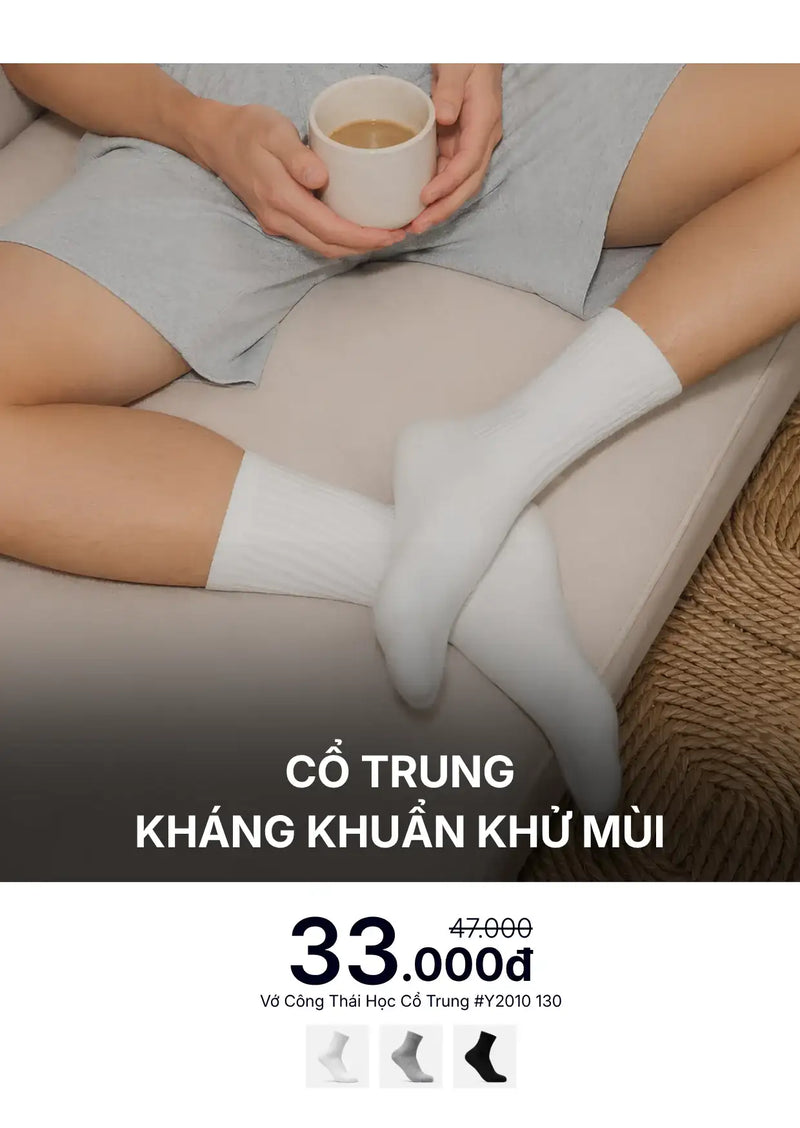 Vớ Cổ Trung Công Thái Học 90° Kháng Khuẩn Khử Mùi #Y2010 130 Xám Nhạt