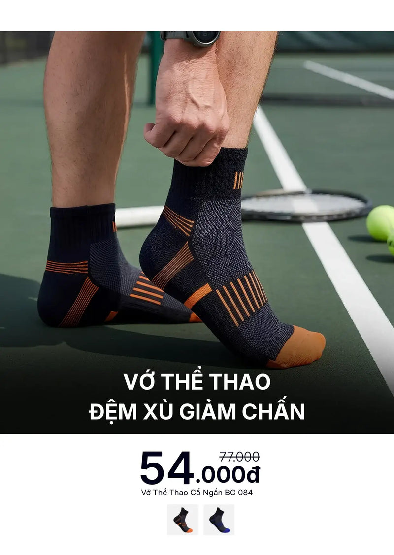 Vớ Thể Thao Đệm Xù Giảm Chấn BG 084 Đen Cam