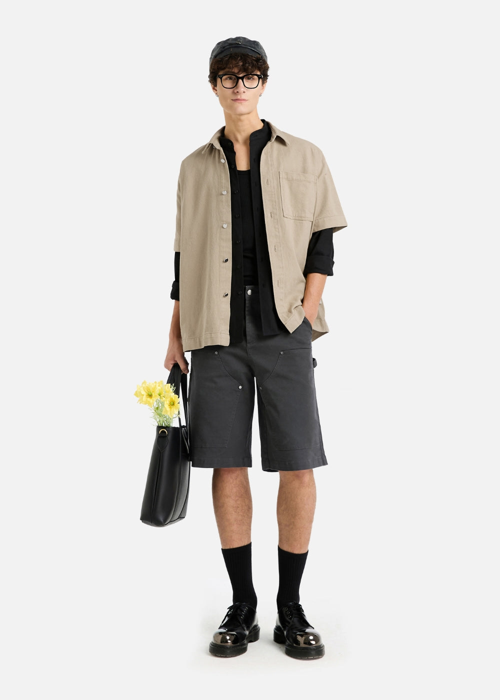 Áo Sơ Mi Tay Ngắn Dáng Giấu Bụng DurableTex™ Vải Dày Dặn Đứng Form Multi Color Jean 003 Màu Nâu Nhạt Dáng Rộng Rãi F4