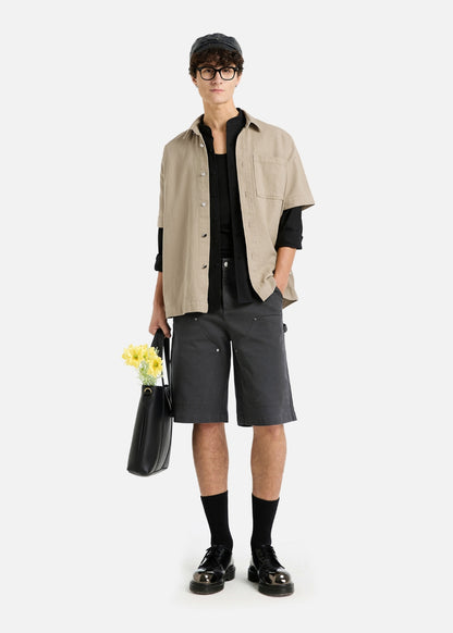 Áo Sơ Mi Tay Ngắn Dáng Giấu Bụng DurableTex™ Vải Dày Dặn Đứng Form Multi Color Jean 003 Màu Nâu Nhạt Dáng Rộng Rãi F4