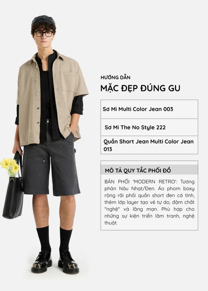 Áo Sơ Mi Tay Ngắn Dáng Giấu Bụng DurableTex™ Vải Dày Dặn Đứng Form Multi Color Jean 003 Màu Nâu Nhạt Dáng Rộng Rãi F4