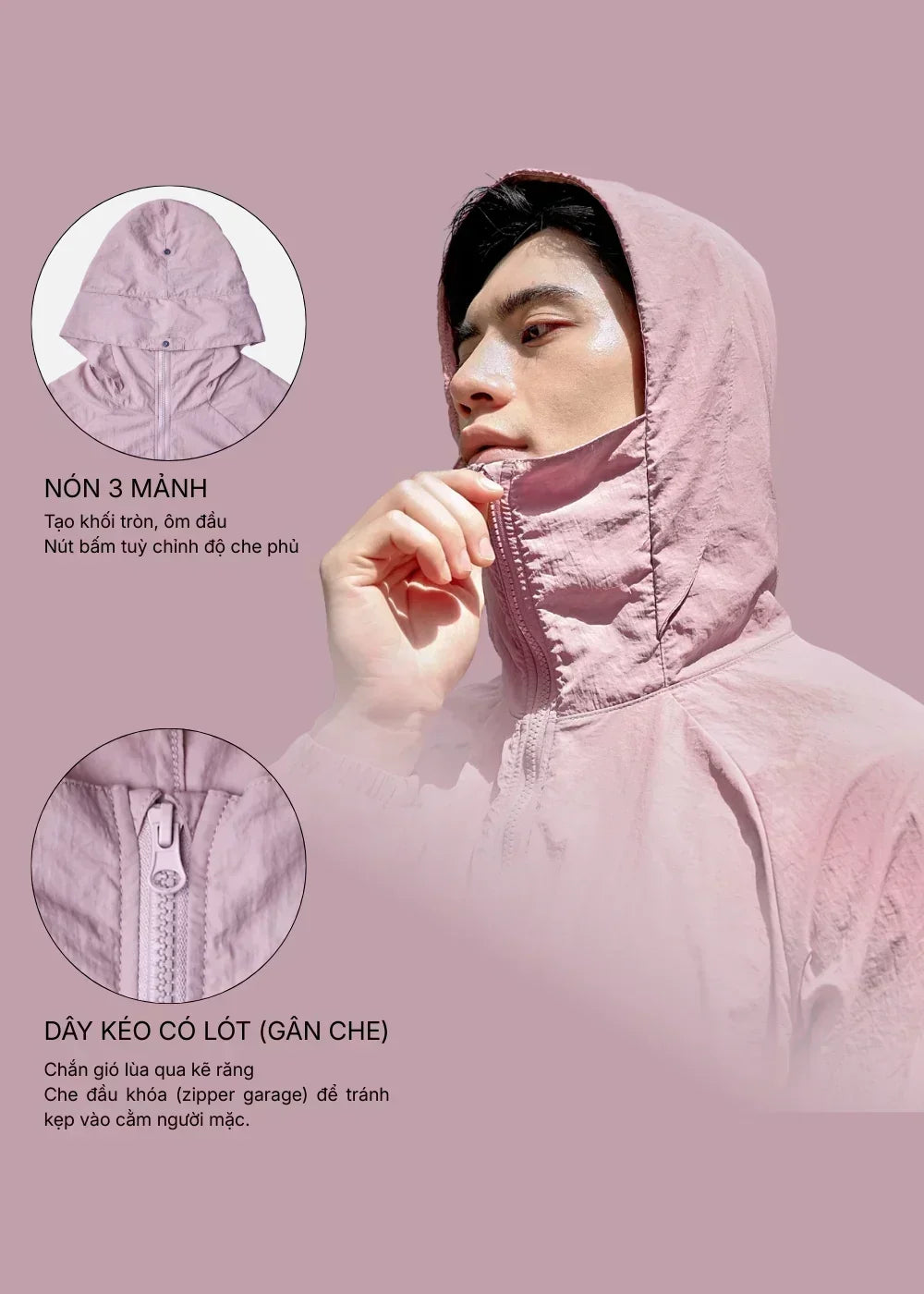 Áo Khoác Parka RainShield™ Mỏng Nhẹ Trượt Nước, Mũ Điều Chỉnh Non Branded 004 Màu Trắng Dáng Rộng Rãi F4