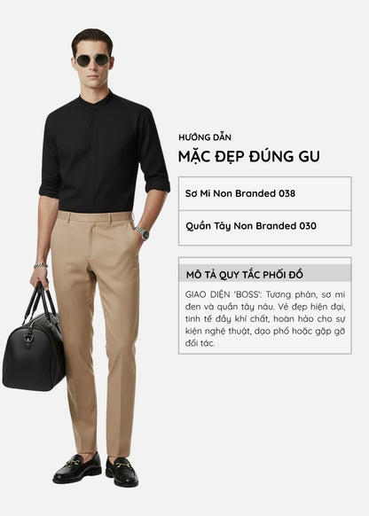 Áo Sơ Mi Cổ Trụ Sợi Modal Mềm Mịn EasyCare™ Ít Nhăn Non Branded 038 Màu Đen Dáng Vừa Vặn F3