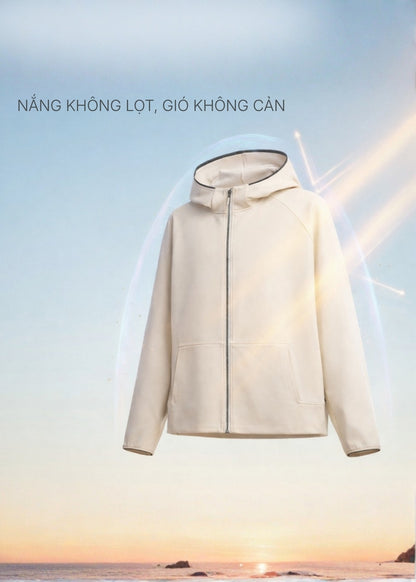 Áo Khoác Parka Anti-UV™ Xỏ Ngón Bảo Vệ Mu Bàn Tay Chống Nắng UPF 50+ Non Branded 048 Màu Đen Dáng Ôm Vừa F2