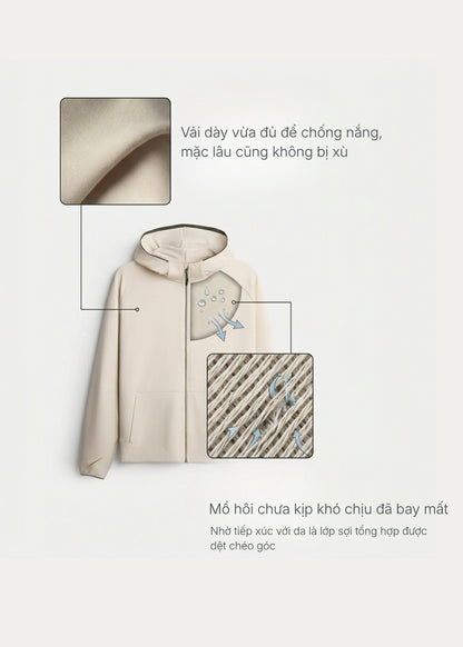 Áo Khoác Parka Anti-UV™ Xỏ Ngón Bảo Vệ Mu Bàn Tay Chống Nắng UPF 50+ Non Branded 048 Màu Đen Dáng Ôm Vừa F2