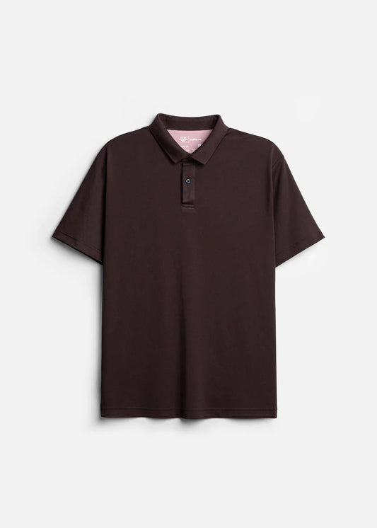 Áo Polo Vải Cá Sấu Phối Màu ColorLock™ Mặc Thoáng Mát Giữ Màu Tốt Non Branded 056 Màu Nâu Đậm Dáng Ôm Vừa F2