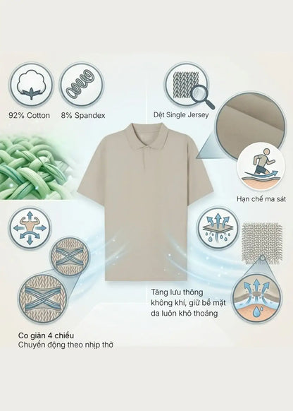 Áo Polo Vải Làm Mát IceVibes™ The CEO 001 Màu Nâu Nhạt Dáng Vừa Vặn F3