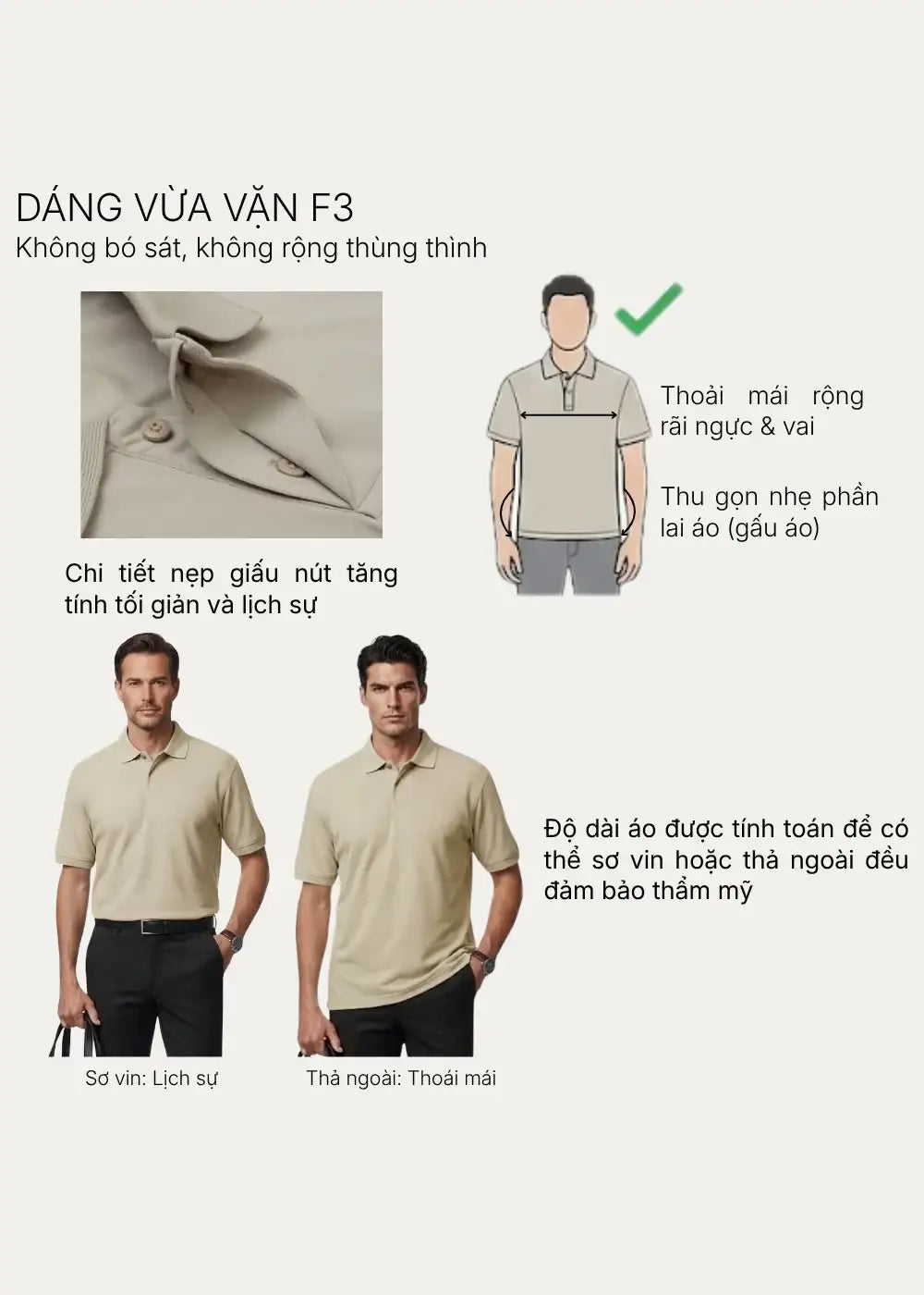 Áo Polo Vải Làm Mát IceVibes™ The CEO 001 Màu Nâu Nhạt Dáng Vừa Vặn F3