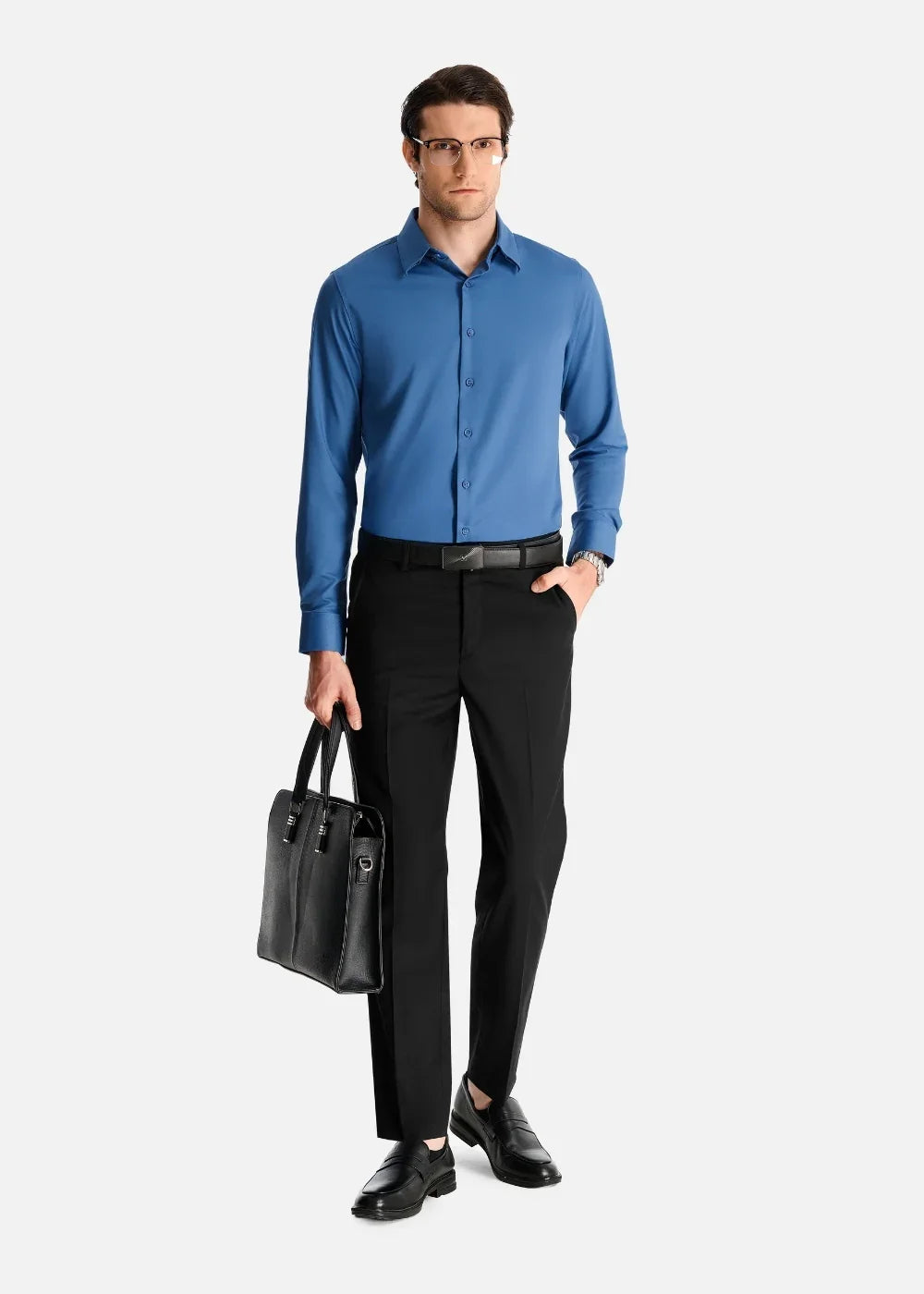 Áo Sơ Mi Tay Dài Vải Ngải Cứu StayFresh™ Chạm Mát Lạnh, Ngăn Mùi Hôi The CEO 002 Màu Xanh Dương Dáng Ôm Vừa F2