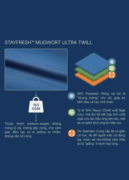 Áo Sơ Mi Tay Dài Vải Ngải Cứu StayFresh™ Chạm Mát Lạnh, Ngăn Mùi Hôi The CEO 002 Màu Xanh Dương Dáng Ôm Vừa F2