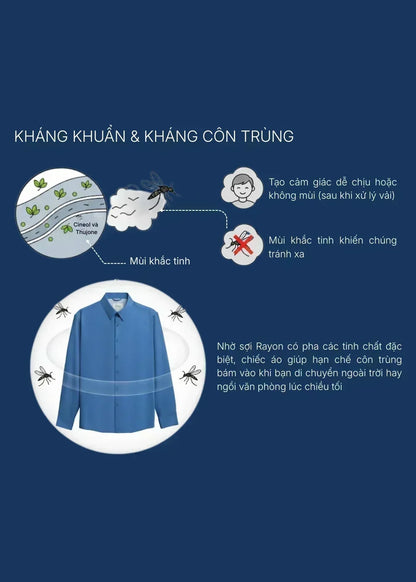 Áo Sơ Mi Tay Dài Vải Ngải Cứu StayFresh™ Chạm Mát Lạnh, Ngăn Mùi Hôi The CEO 002 Màu Xanh Dương Dáng Ôm Vừa F2