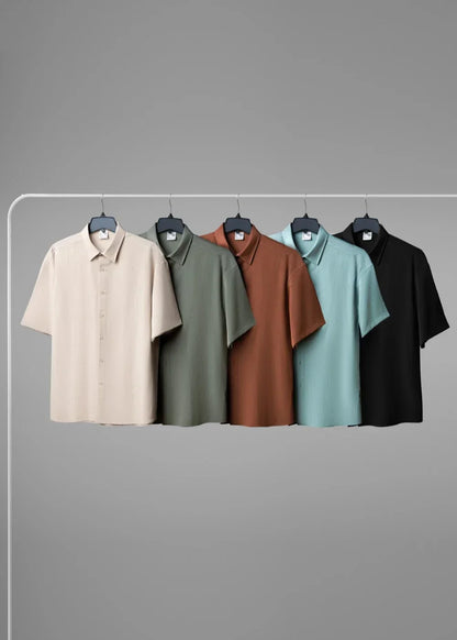 Áo Sơ Mi Tay Ngắn Mát Như Vải Đũi AirDry™ Thoát Mồ Hôi Nhanh The No Style 117 Màu Xanh Lá Đậm Dáng Rộng Rãi F4