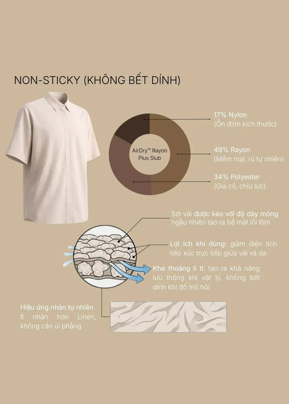 Áo Sơ Mi Tay Ngắn Mát Như Vải Đũi AirDry™ Thoát Mồ Hôi Nhanh The No Style 117 Màu Xanh Lá Đậm Dáng Rộng Rãi F4