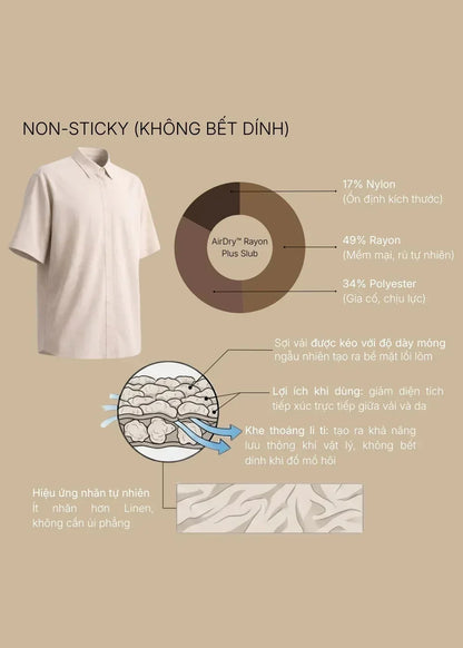 Áo Sơ Mi Tay Ngắn Mát Như Vải Đũi AirDry™ Thoát Mồ Hôi Nhanh The No Style 117 Màu Xanh Lá Đậm Dáng Rộng Rãi F4