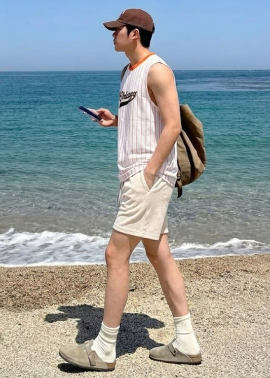 Áo Thun 3 Lỗ Sọc Cotton Mềm Mát "CHICAGO" The No Style 174 Màu Trắng Dáng Rộng Rãi F4