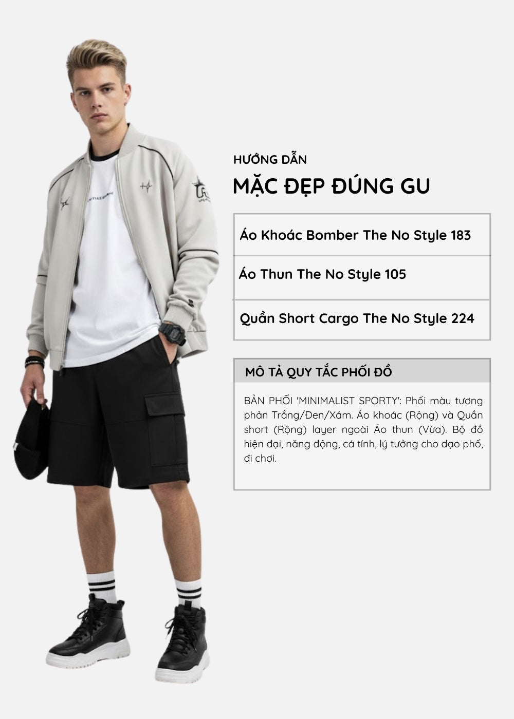 Áo Khoác BomBer Vải Cá Sấu DurableTex™ Co Giãn Mặc Mát The No Style 183 Màu Xám Nhạt Dáng Rộng Rãi F4