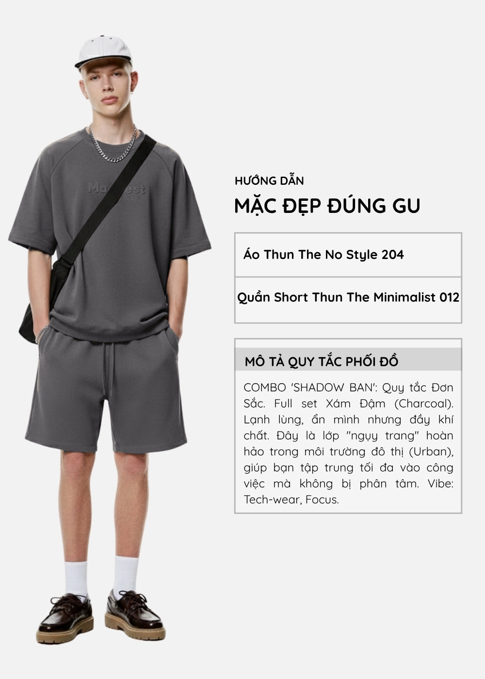 Áo Thun Dáng Vuông Vai Raglan CloudTouch™ Vải Êm Ái In Chữ In Nổi The No Style 204 Màu Xám Đậm Dáng Rộng Rãi F4