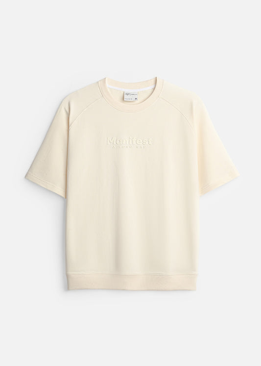 Áo Thun Dáng Vuông Vai Raglan CloudTouch™ Bề Mặt Êm Ái In Chữ In Nổi The No Style 204 Màu Be Dáng Rộng Rãi F4