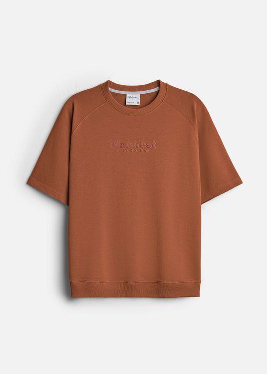 Áo Thun Dáng Vuông Vai Raglan CloudTouch™ Bề Mặt Êm Ái In Chữ In Nổi The No Style 204 Màu Cam Đậm Dáng Rộng Rãi F4