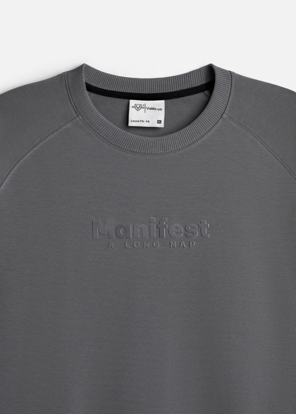 Áo Thun Dáng Vuông Vai Raglan CloudTouch™ Vải Êm Ái In Chữ In Nổi The No Style 204 Màu Xám Đậm Dáng Rộng Rãi F4