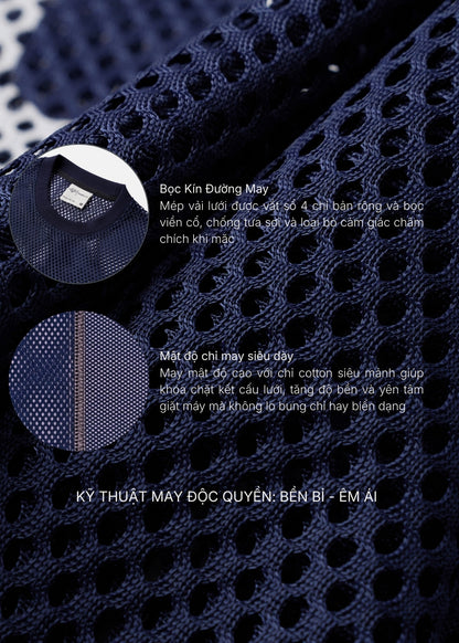 Áo Thun Vải Dệt Lưới AirDry™ Thoát Nhiệt Nhanh "NEVER SLEEPS" The No Style 207 Màu Xanh Dương Đậm Dáng Rộng Rãi F4