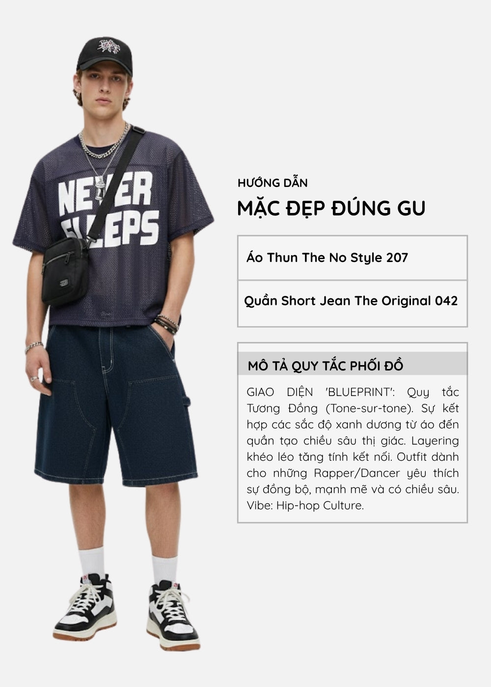 Áo Thun Vải Dệt Lưới AirDry™ Thoát Nhiệt Nhanh "NEVER SLEEPS" The No Style 207 Màu Xanh Dương Đậm Dáng Rộng Rãi F4