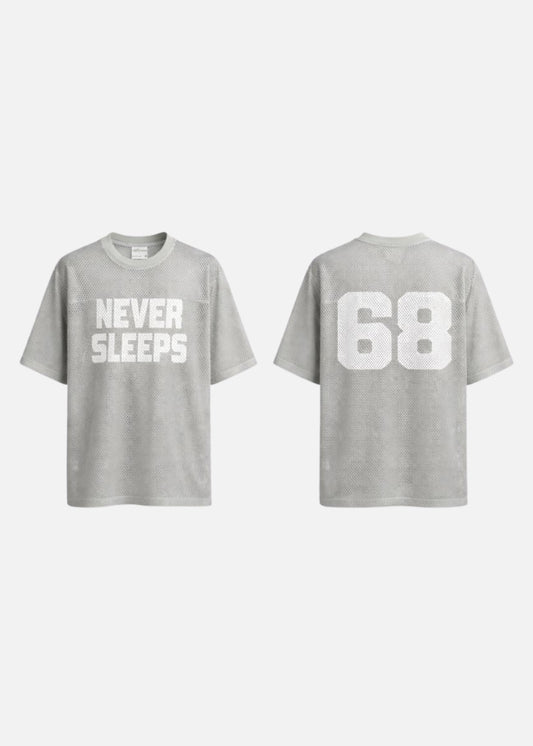 Áo Thun Vải Dệt Lưới AirDry™ Thoát Nhiệt Nhanh "NEVER SLEEPS" The No Style 207 Màu Xám Dáng Rộng Rãi F4