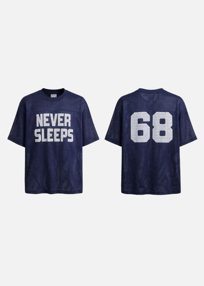 Áo Thun Vải Dệt Lưới AirDry™ Thoát Nhiệt Nhanh "NEVER SLEEPS" The No Style 207 Màu Xanh Dương Đậm Dáng Rộng Rãi F4