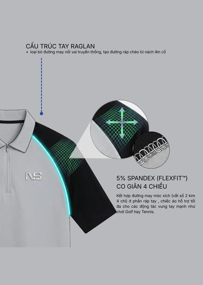 Áo Polo ColorLock™ Giữ Màu Tốt, Mặc Thoáng Vai Raglan Dễ Cử Động The No Style 225 Màu Đen Xám Dáng Vừa Vặn F3