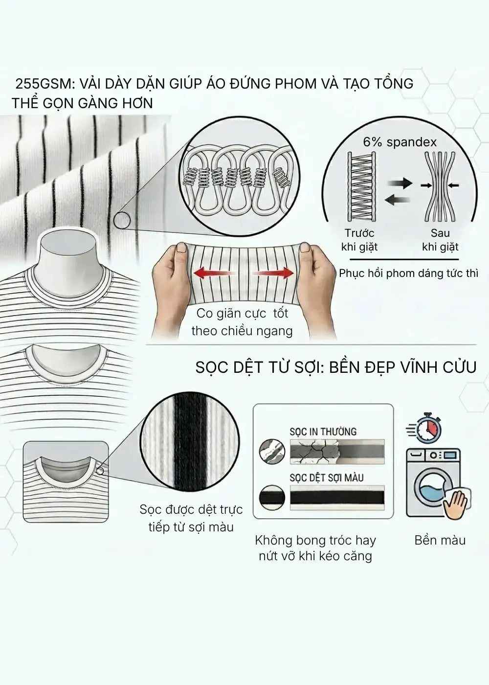 Áo Polo Sọc Boxy FlexFit™ Vải Co Giãn Túi Xếp Origami The No Style 245 Màu Trắng 11 Dáng Hộp F5