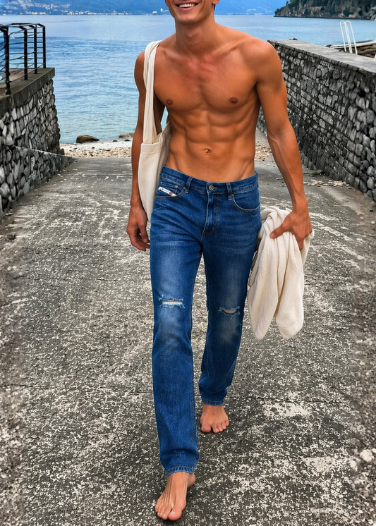 Quần Jean FlexFit™ Rách Gối Bụi Bặm Vải Mềm Mướt Co Giãn The Original 009 Màu Xanh Dương Dáng Ôm Vừa F2