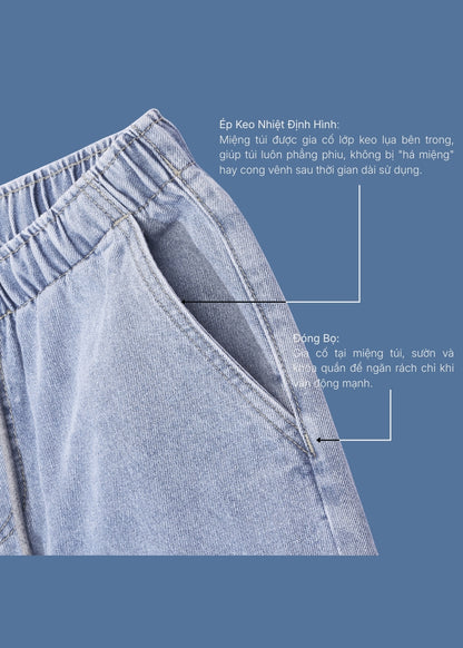 Quần Jean Vải DurableTex™ Cực Bền, Lưng Thun Mặc Êm Bụng The Original 101 Màu Xanh Dương Nhạt Dáng Rộng Rãi F4