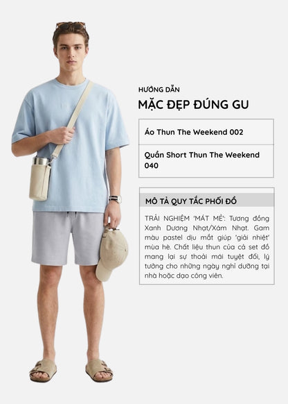 Áo Thun Mịn Như Nhung CloudTouch™ Mặc Siêu Êm The Weekend 002 Màu Xanh Dương Nhạt Dáng Rộng Rãi F4