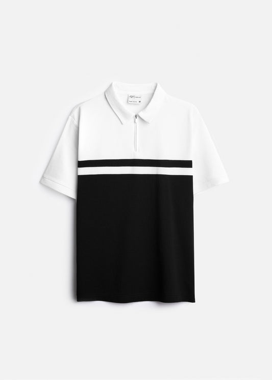 Áo Polo Khóa Kéo ColorLock™ Vải Thoát Nhiệt Vải Chống Lem Màu The Weekend 006 Màu Đen Trắng Dáng Vừa Vặn F3