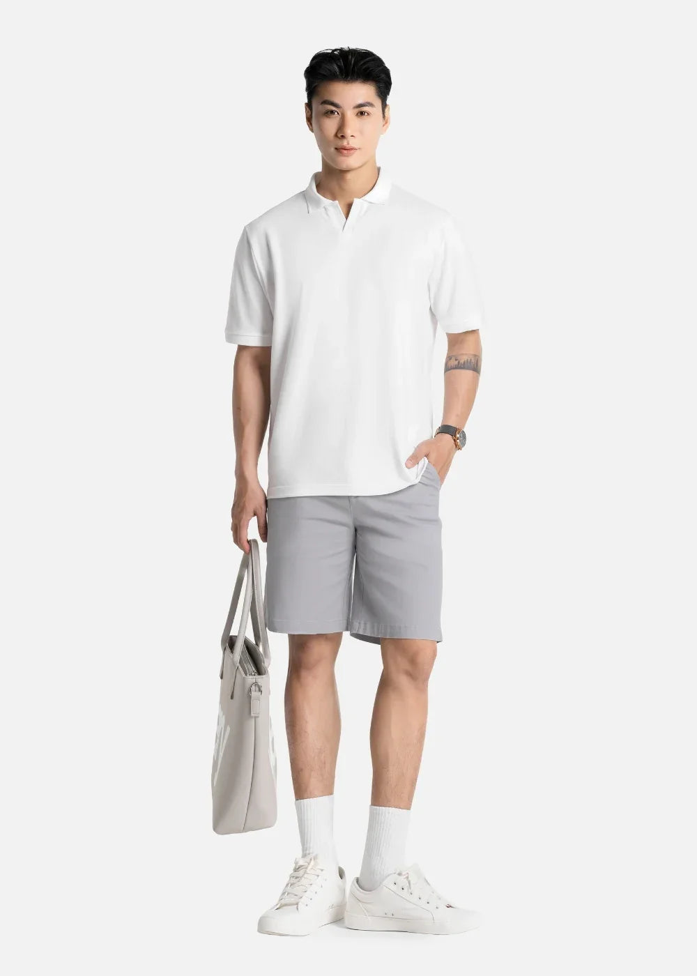 Áo Polo Cổ V Không Gò Bó FlexFit™ Co Giãn Êm Ái The Weekend 007 Màu Trắng Dáng Vừa Vặn F3