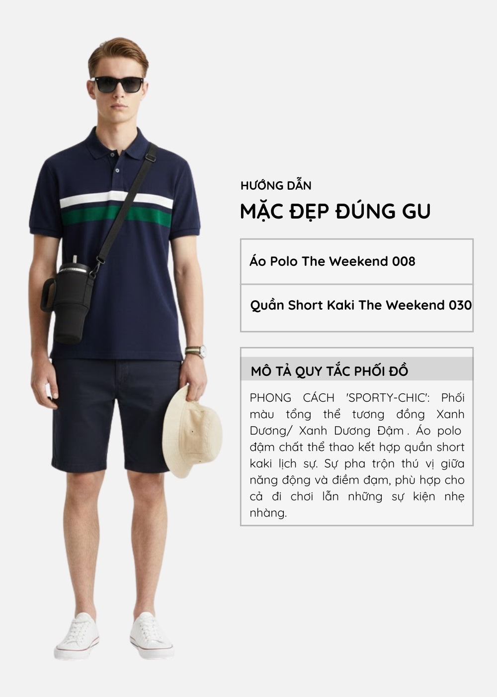 Áo Polo Cổ Khóa Kéo ColorLock™ Vải Cá Sấu Thoáng Mát Khóa Màu Sâu The Weekend 008 Màu Xanh Dương Trắng Dáng Vừa Vặn F3