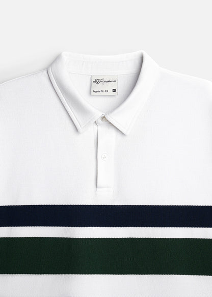 Áo Polo Cổ Khóa Kéo ColorLock™ Vải Cá Sấu Thoáng Mát Khóa Màu Sâu The Weekend 008 Màu Trắng Xanh Dương Dáng Vừa Vặn F3